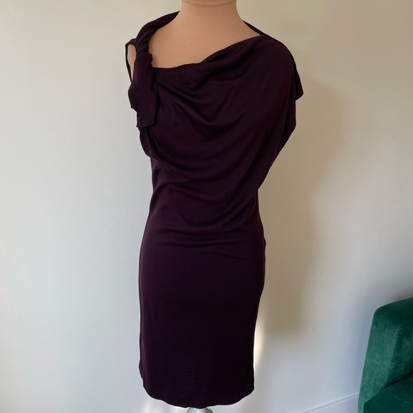 Joseph Virgin Wool Interlock Red Asymmetrical Cowl Neck Sheath Dress EUC FR40/8 - Picture 1 of 10